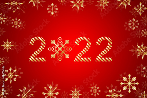 Text design 2022 Christmas and Happy New Years background with snowflakes, illustration.
