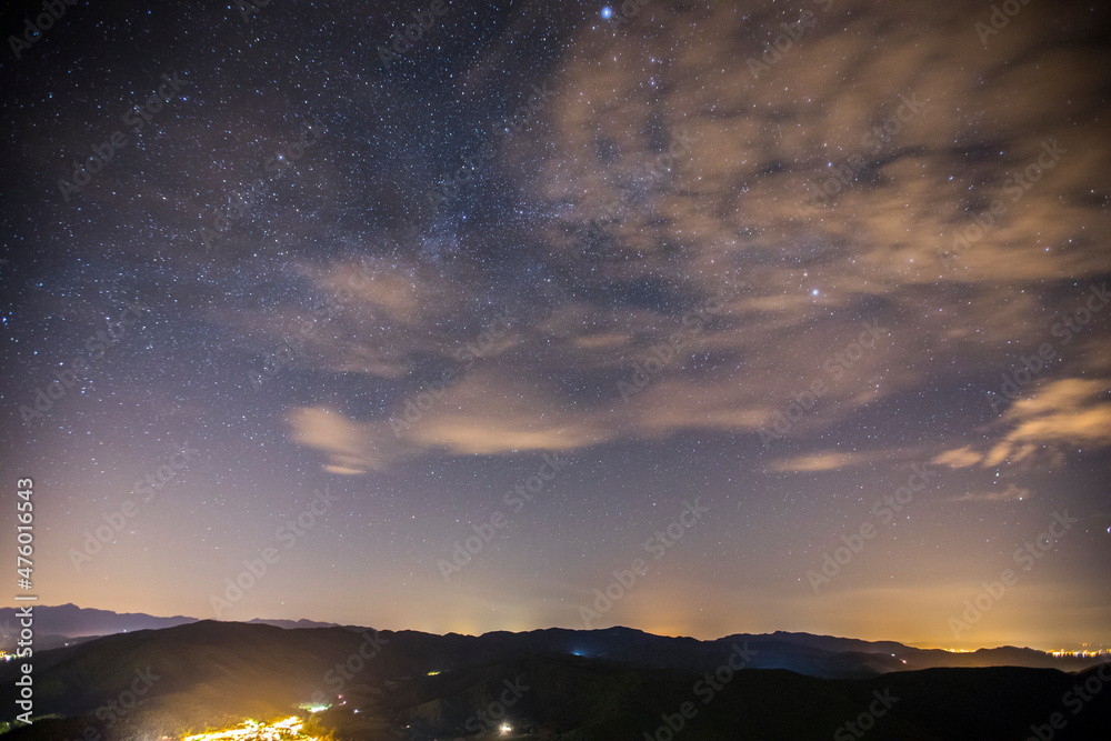 Fototapeta premium Night sky in Sant Miquel De Castello church, La Garrotxa, Spain