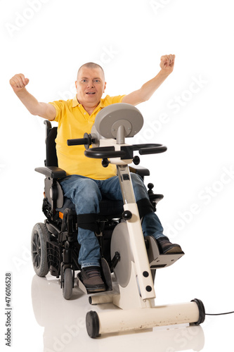 Disabled man have a rehabilitation exercises for legs