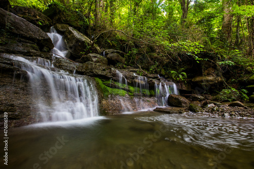 Spring waterfall in La Garrotxa  Girona  Spain