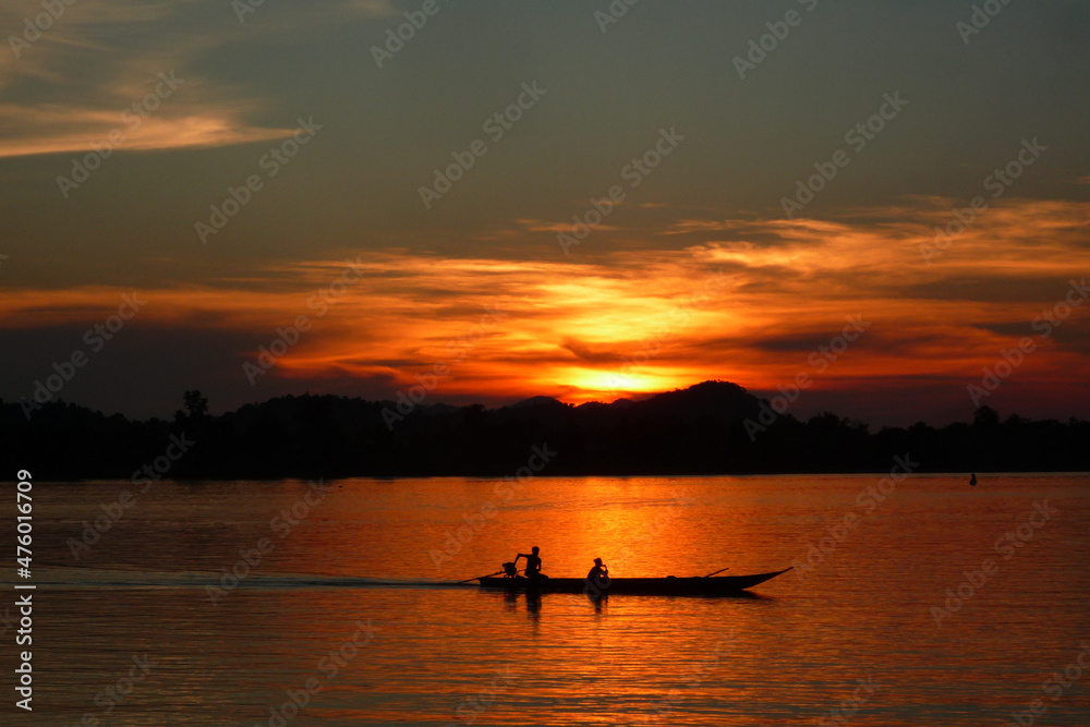 Sunset along Mekong in Laos