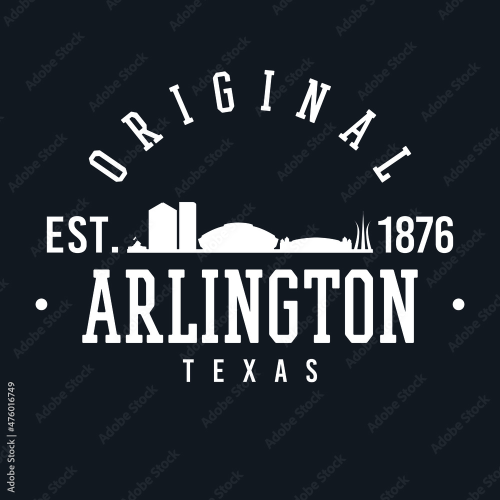 Arlington, TX, USA Skyline Original. A Logotype Sports College and University Style. Illustration Design Vector City.