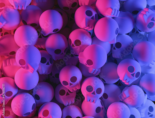 Background wallpaper with colorful cartoon 3d skulls (ID: 476016771)