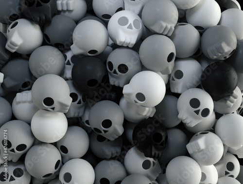 Background with 3d cartoon black white skulls  (ID: 476016774)