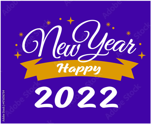 Happy New Year 2022 Holiday Abstract Design Vector Illustration Yellow And White With Purple Background