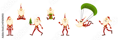 Fototapeta Naklejka Na Ścianę i Meble -  Vector illustration of cartoon Santa Claus characters on white background.