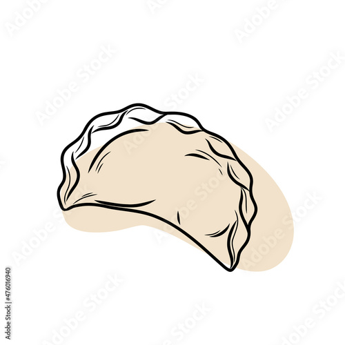 Dumpling isolated on a white background. Doodle style flat vector illustration.
