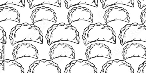 Pierogi ruskie seamless pattern. Beautiful vector seamless pattern with dumplings. Doodle. Suitable for wallpapers, web page backgrounds, surface textures, textiles.