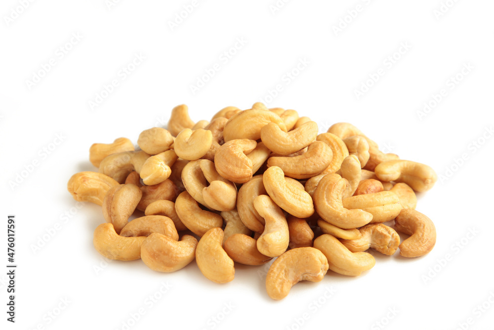 Cashew nuts isolated on white background. Top view. Cashew nuts isolated on white background. Top view.