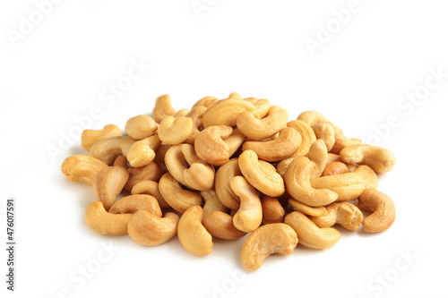 Cashew nuts isolated on white background. Top view.