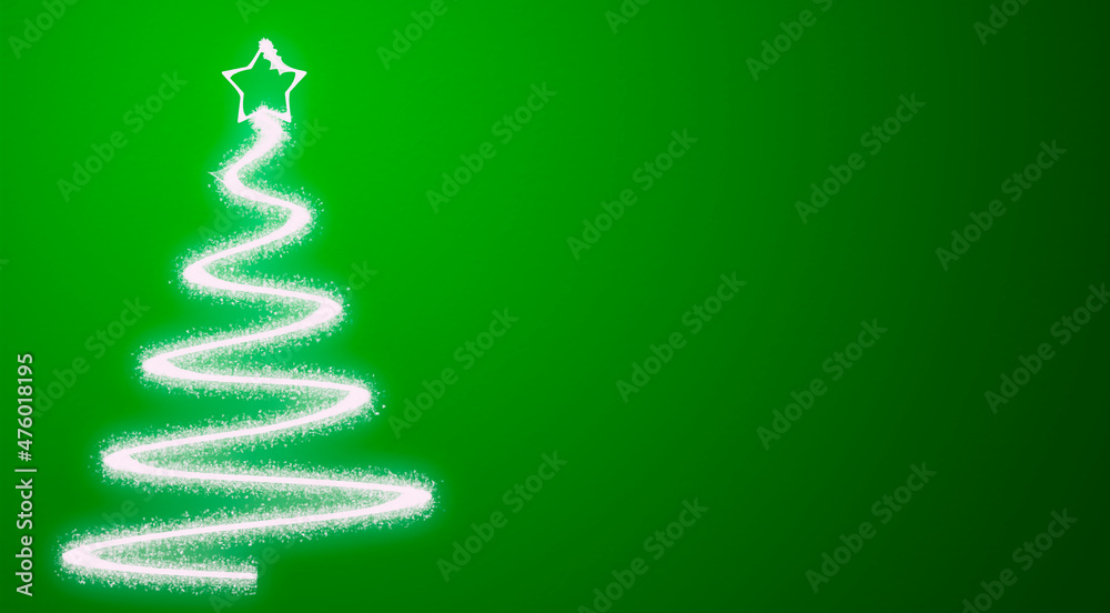 Fondo verde de navidad con árbol de de navidad brillante. Stock