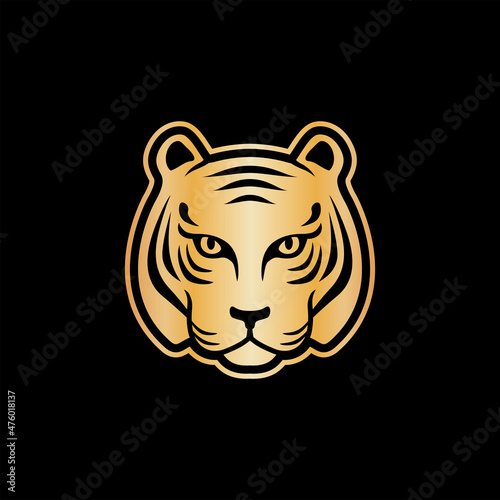 Fototapeta Naklejka Na Ścianę i Meble -  Gold Tiger logo design. Vector golden logotype style. Happy new year 2022