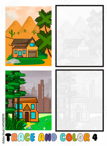set of coloring pages ,Trace and color, sea ,park, city Collection of 2 illustrations. Coloring book. vector Illustration for children 4