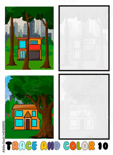 set of coloring pages ,Trace and color, sea ,park, city Collection of 2 illustrations. Coloring book. vector Illustration for children 10