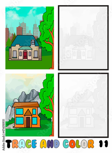 set of coloring pages ,Trace and color, sea ,park, city Collection of 2 illustrations. Coloring book. vector Illustration for children 11