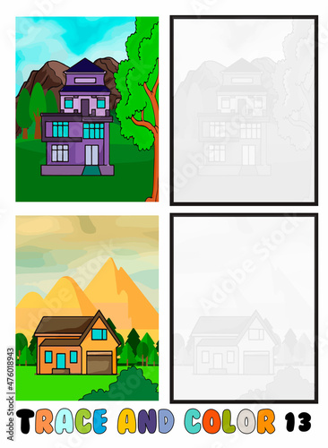 set of coloring pages ,Trace and color, sea ,park, city Collection of 2 illustrations. Coloring book. vector Illustration for children 13