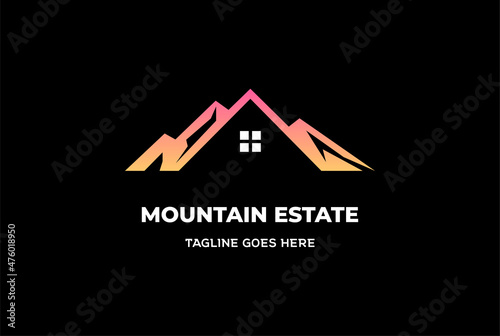 Modern Ice Mountain Hill with House for Real Estate Cabin Villa Inn Hotel Chalet Cottage Logo Design
