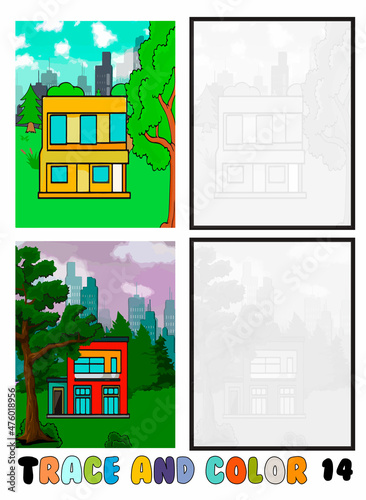 set of coloring pages ,Trace and color, sea ,park, city Collection of 2 illustrations. Coloring book. vector Illustration for children 14