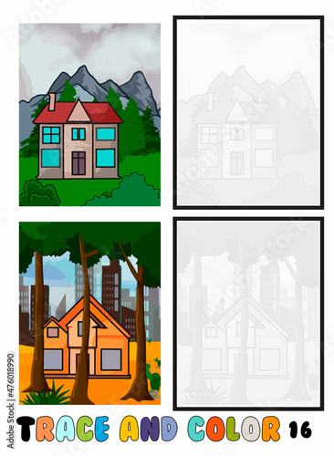 set of coloring pages ,Trace and color, sea ,park, city Collection of 2 illustrations. Coloring book. vector Illustration for children 16