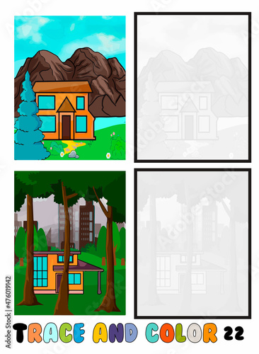 set of coloring pages ,Trace and color, sea ,park, city Collection of 2 illustrations. Coloring book. vector Illustration for children 22