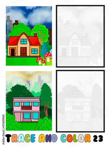 set of coloring pages ,Trace and color, sea ,park, city Collection of 2 illustrations. Coloring book. vector Illustration for children 23