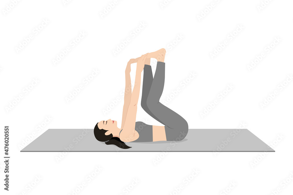 Happy Baby Pose, Dead Bug Pose, Beautiful girl practice Ananda Balasana