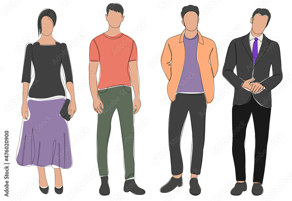 standing people sketch, outline, vector, isolated standing people sketch, outline, vector, isolated