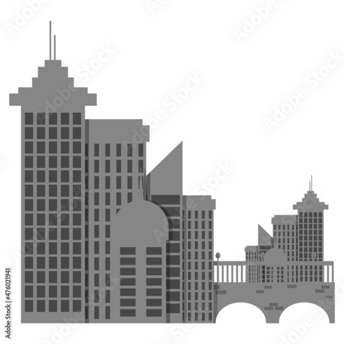 City silhouette  cityscapes  tall houses  bridge. Vector image