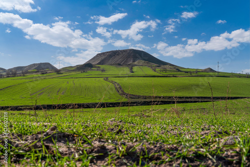 Crop fields around a hill in spring. Ankara  Turkey.