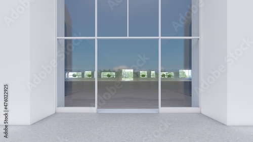 Architecture background entrance on building facade 3d rendering