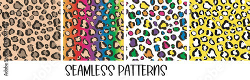 Colorful leopard seamless pattern. Jagiar fabric wrapping. Bright animal camouflage gradient design