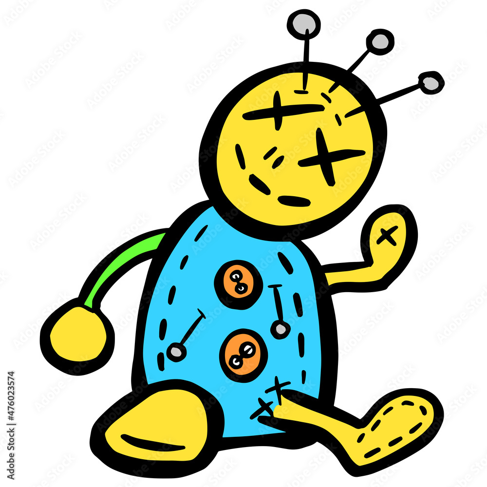 Cartoon Voodoo Doll Toy With Pins in Vector Illustration