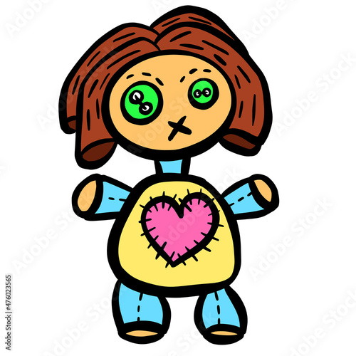 Cartoon Voodoo Doll Toy With Pins in Vector Illustration
