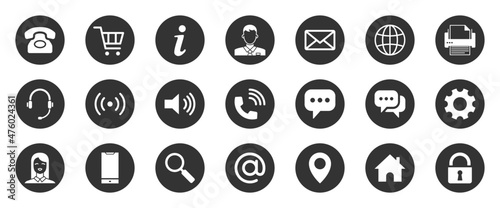 Business Card Icons. Name, Phone, Mobile, Location, Place, Mail, Fax, Web. Contact Us, Information, Communication. Vector Illustration for Web Site or Mobile App. Editable Filled Related Glyph Icons.