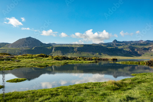 Beautiful shot of a lake in mountains in Iceland photo