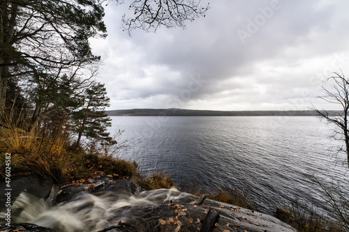 View over Lygnern lake in Kungsbacka, western Sweden. It is the largest lake in Halland County. Photo taken from Ramhulta waterfall.  photo