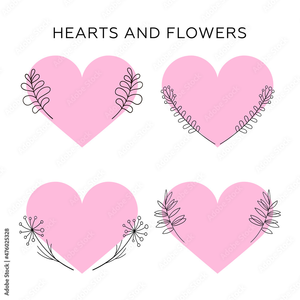 Heart and flower vector banner. Speech bubble watercolor icons