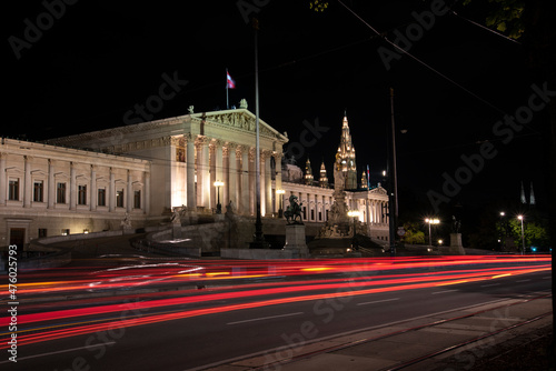 The Austrian government building in Vienna at night