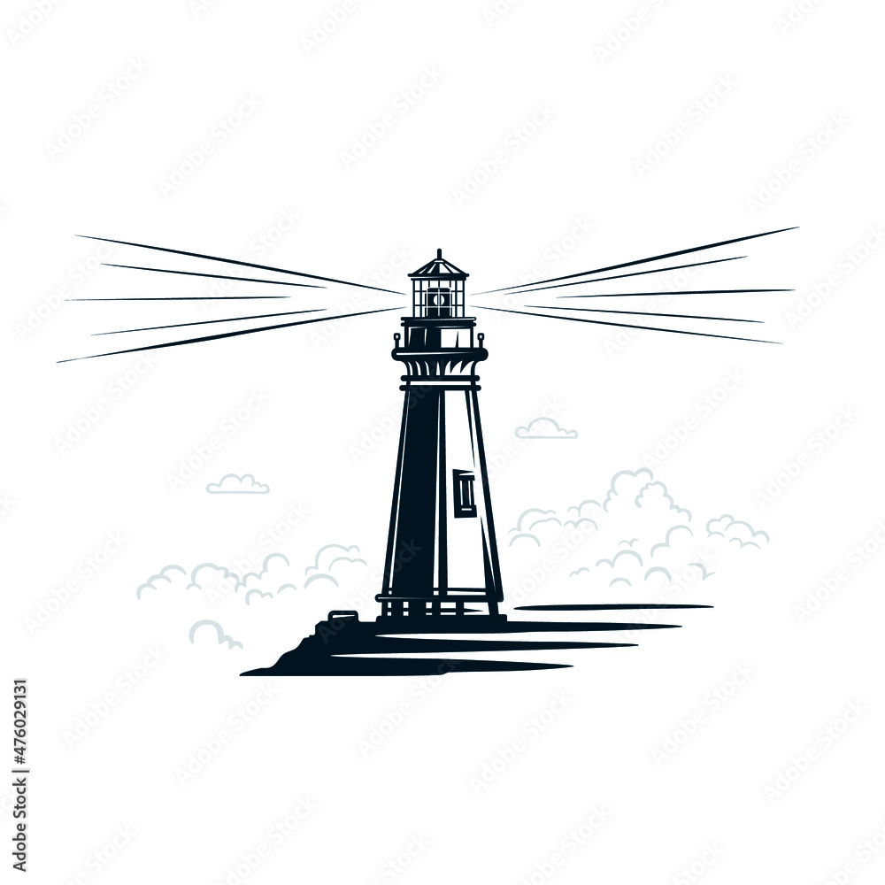 Lighthouse logo or label.