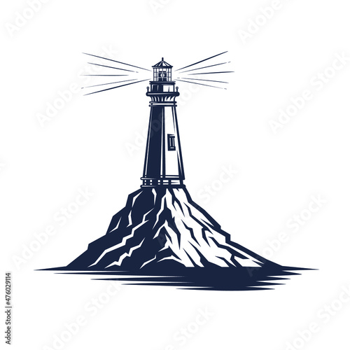 Lighthouse logo or label. Lighthouse icon isolated on white background.