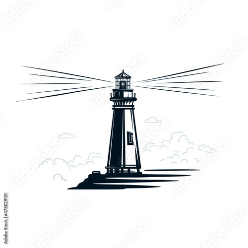 Lighthouse logo or label.