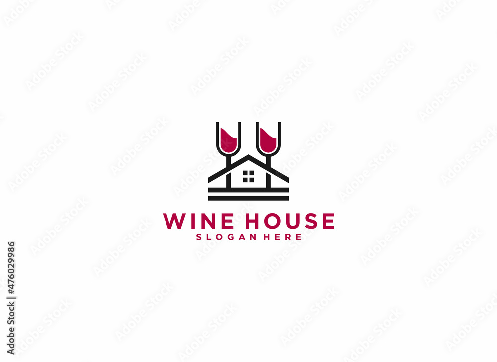 wine house logo with two drinks in the shape of a house