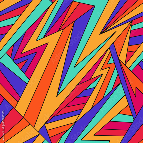 Bright abstract pattern. Dynamic multicolored lines. Seamless pattern.
