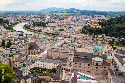 Scenic view above the roofs of downtown Salzburg