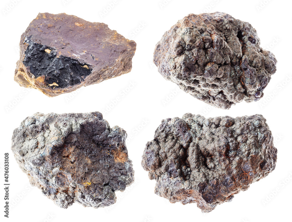 set of various Goethite stones cutout on white set of various Goethite stones cutout on white