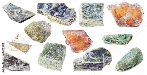 set of various muscovite mica stones cutout photo
