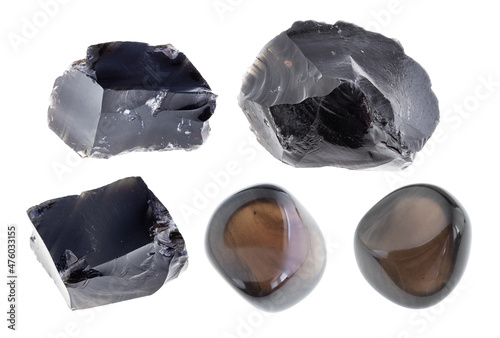 set of various volcanic glass Apache tears stones photo