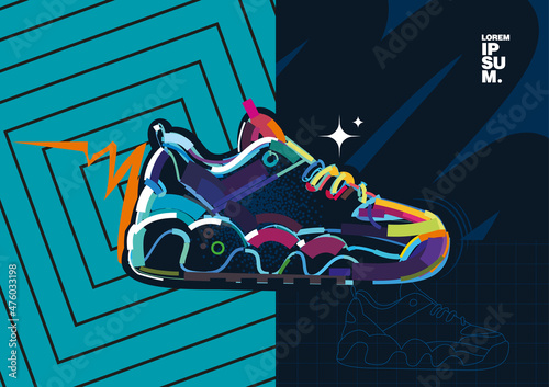 Stylized sneaker. Banner in a digital painting
