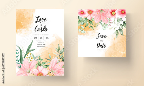 Elegant hand drawing wedding invitation watercolor floral design