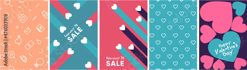 Happy valentine day background. February 14. Simple modern greeting cards. Set of vector illustrations. Decoration wallpaper.